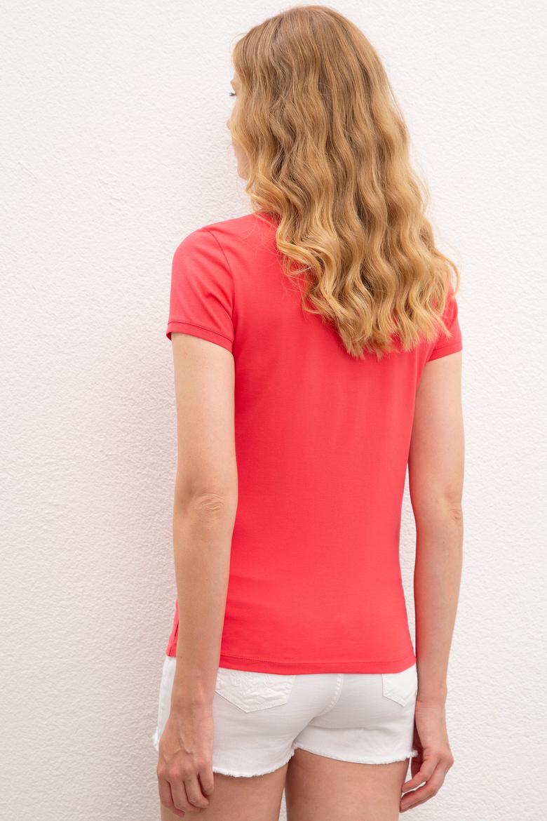 Kadın Kırmızı Polo Yaka Basic Tişört - 50222743140