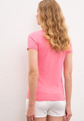 Kadın Pembe Basic Polo Yaka Tişört - 50222743050