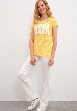 Kadın Sarı Bisiklet Yaka T-Shirt - 50219867007