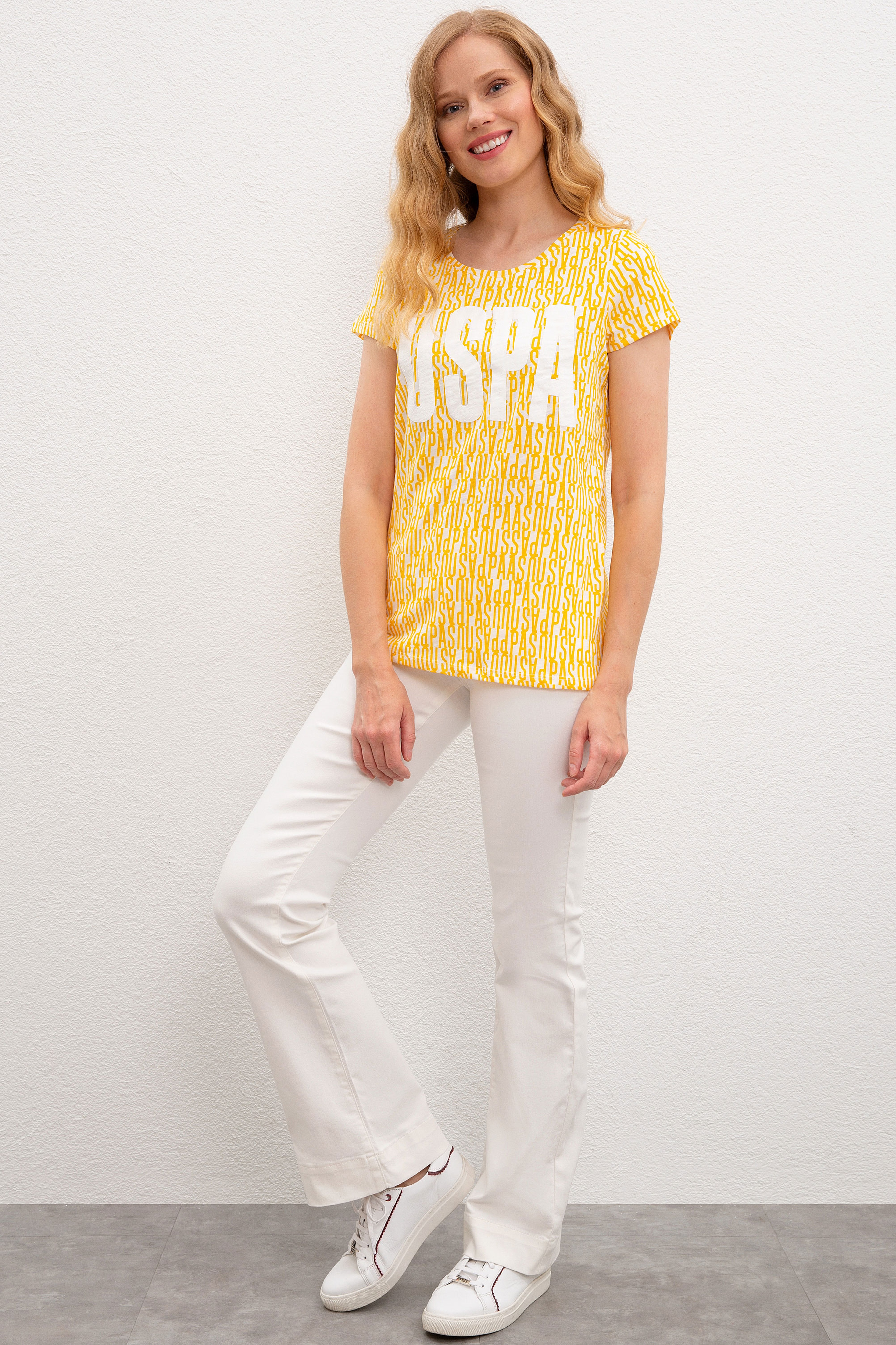 Kadın Sarı Bisiklet Yaka T-Shirt - Image 4