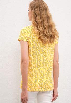 Kadın Sarı Bisiklet Yaka T-Shirt - 50219867007