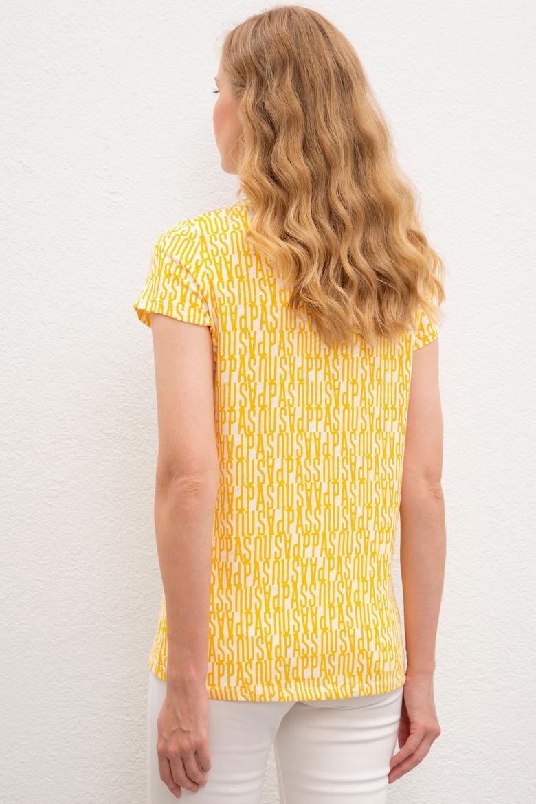 Kadın Sarı Bisiklet Yaka T-Shirt - 50219867007