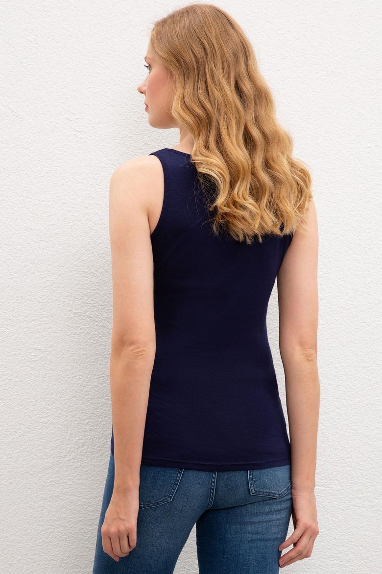 Kadın Lacivert Bisiklet Yaka T-Shirt Basic - 50219868102