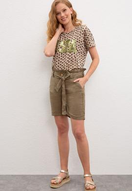Kadın Haki Dokuma Şort - 50222924007