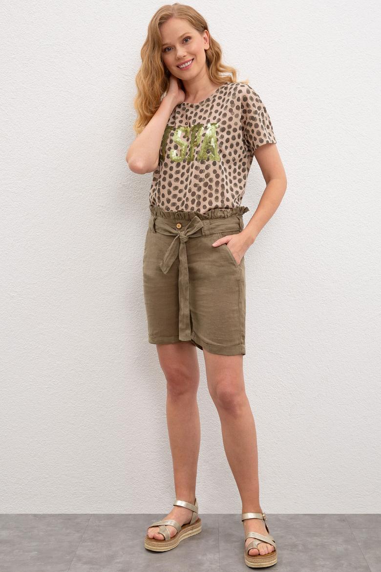 Kadın Haki Dokuma Şort
