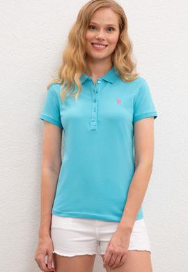 Kadın Turkuaz Basic Polo Yaka Tişört - 50222743066