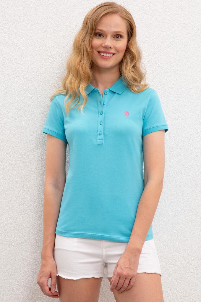 Kadın Turkuaz Basic Polo Yaka Tişört