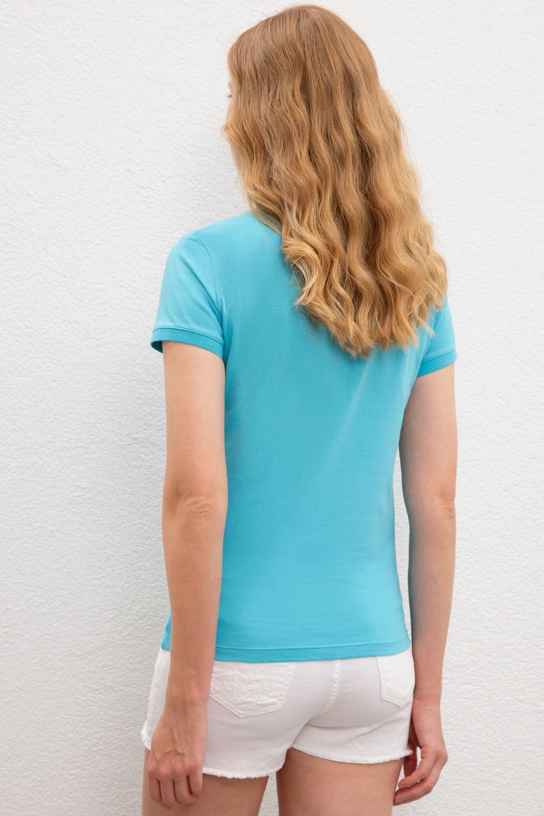 Kadın Turkuaz Basic Polo Yaka Tişört - 50222743066