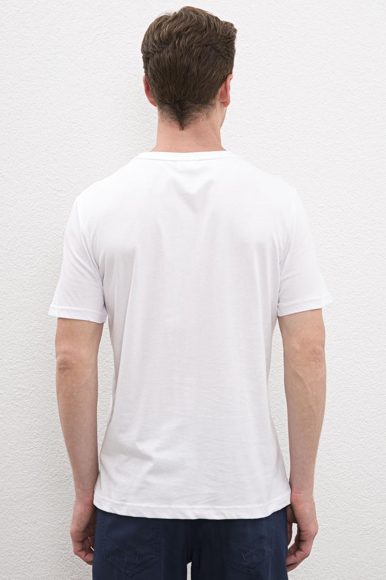 Erkek Beyaz Bisiklet Yaka T-Shirt - 50219173031