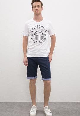 Erkek Beyaz Bisiklet Yaka T-Shirt - 50219173031