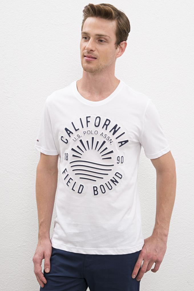 Erkek Beyaz Bisiklet Yaka T-Shirt