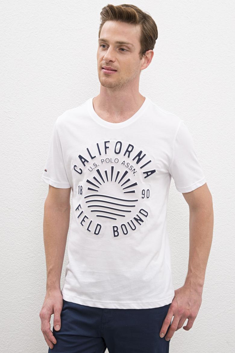 Erkek Beyaz Bisiklet Yaka T-Shirt