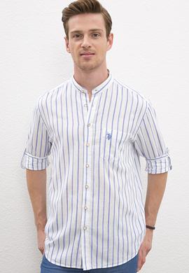 Erkek Mavi Çizgili Hakim Yaka Gömlek Uzunkol - 50218631009