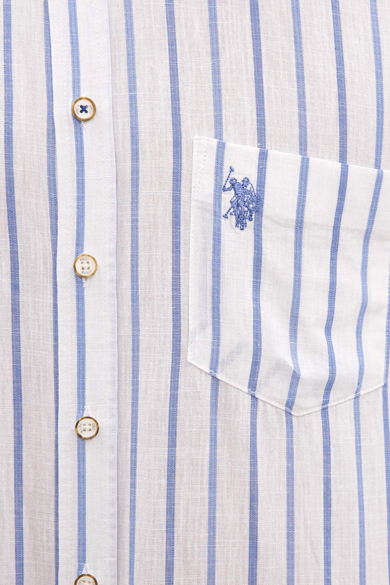 Erkek Mavi Çizgili Hakim Yaka Gömlek Uzunkol - 50218631009