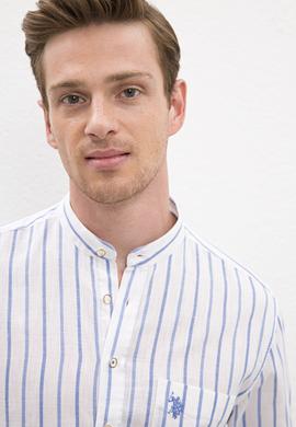 Erkek Mavi Çizgili Hakim Yaka Gömlek Uzunkol - 50218631009