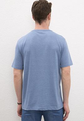 Erkek Açık İndigo Bisiklet Yaka T-Shirt - 50219181043