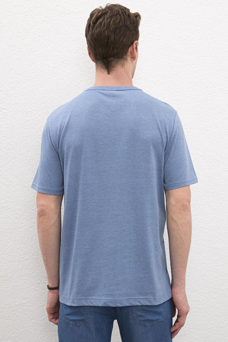 Erkek Açık İndigo Bisiklet Yaka T-Shirt - 50219181043