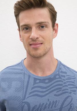 Erkek Açık İndigo Bisiklet Yaka T-Shirt - 50219181043