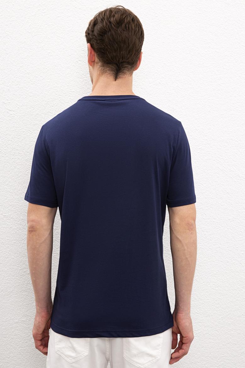 Erkek Lacivert Bisiklet Yaka T-Shirt - 50219173001