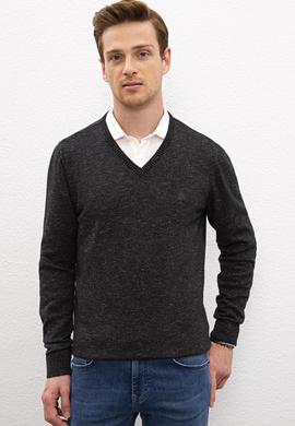 Erkek Siyah V-Yaka Triko Kazak - 50223888050