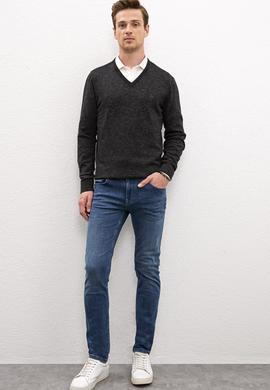 Erkek Siyah V-Yaka Triko Kazak - 50223888050