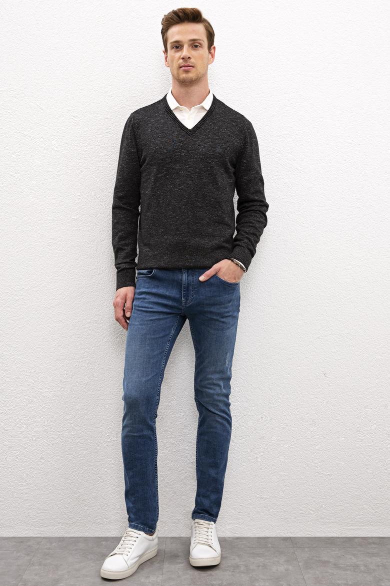 Erkek Siyah V-Yaka Triko Kazak - 50223888050