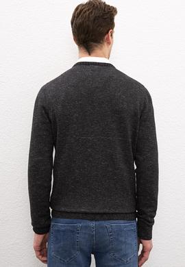 Erkek Siyah V-Yaka Triko Kazak - 50223888050