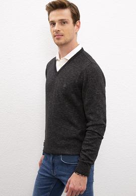 Erkek Siyah V-Yaka Triko Kazak - 50223888050