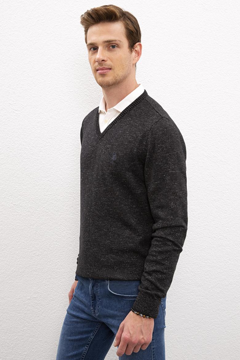 Erkek Siyah V-Yaka Triko Kazak - 50223888050