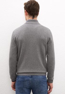 Erkek Gri Melanj Dik Yaka Triko Hırka Basic - 50224884002