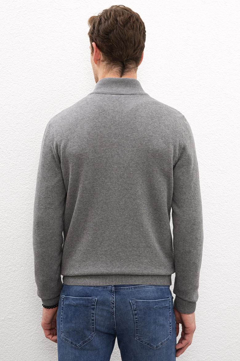 Erkek Gri Melanj Dik Yaka Triko Hırka Basic - 50224884002