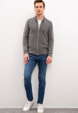 Erkek Gri Melanj Dik Yaka Triko Hırka Basic - 50224884002