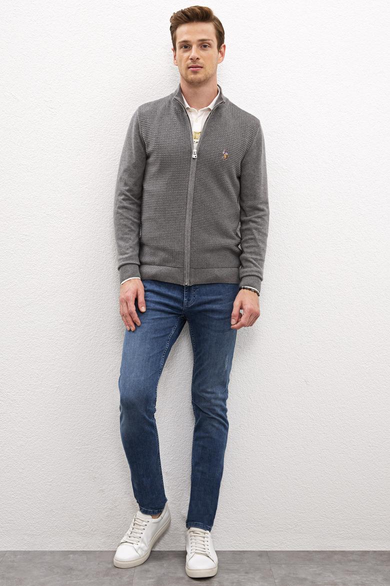 Erkek Gri Melanj Dik Yaka Triko Hırka Basic - 50224884002