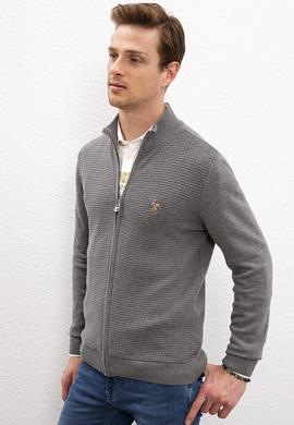 Erkek Gri Melanj Dik Yaka Triko Hırka Basic - 50224884002