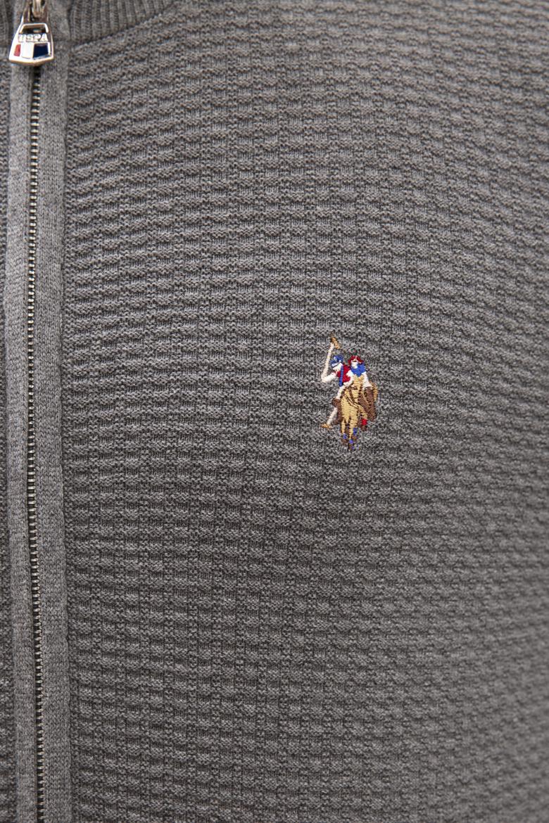 Erkek Gri Melanj Dik Yaka Triko Hırka Basic - 50224884002