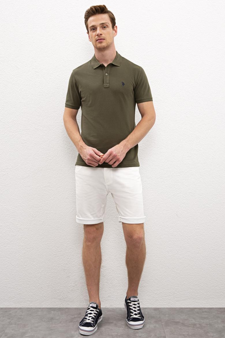 Erkek Koyu Haki Basic Polo Yaka Tişört - 50217612292