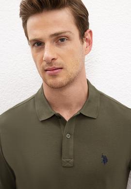 Erkek Koyu Haki Basic Polo Yaka Tişört - 50217612292