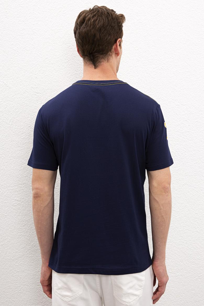 Erkek Lacivert Bisiklet Yaka T-Shirt - 50220548009