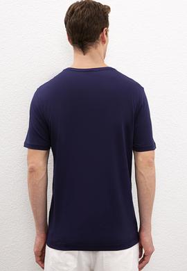 Erkek Lacivert Bisiklet Yaka T-Shirt Basic - 50222609012