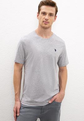 Erkek Gri Melanj Bisiklet Yaka T-Shirt Basic - 50222609032