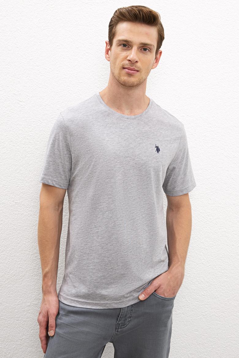 Erkek Gri Melanj Bisiklet Yaka T-Shirt Basic