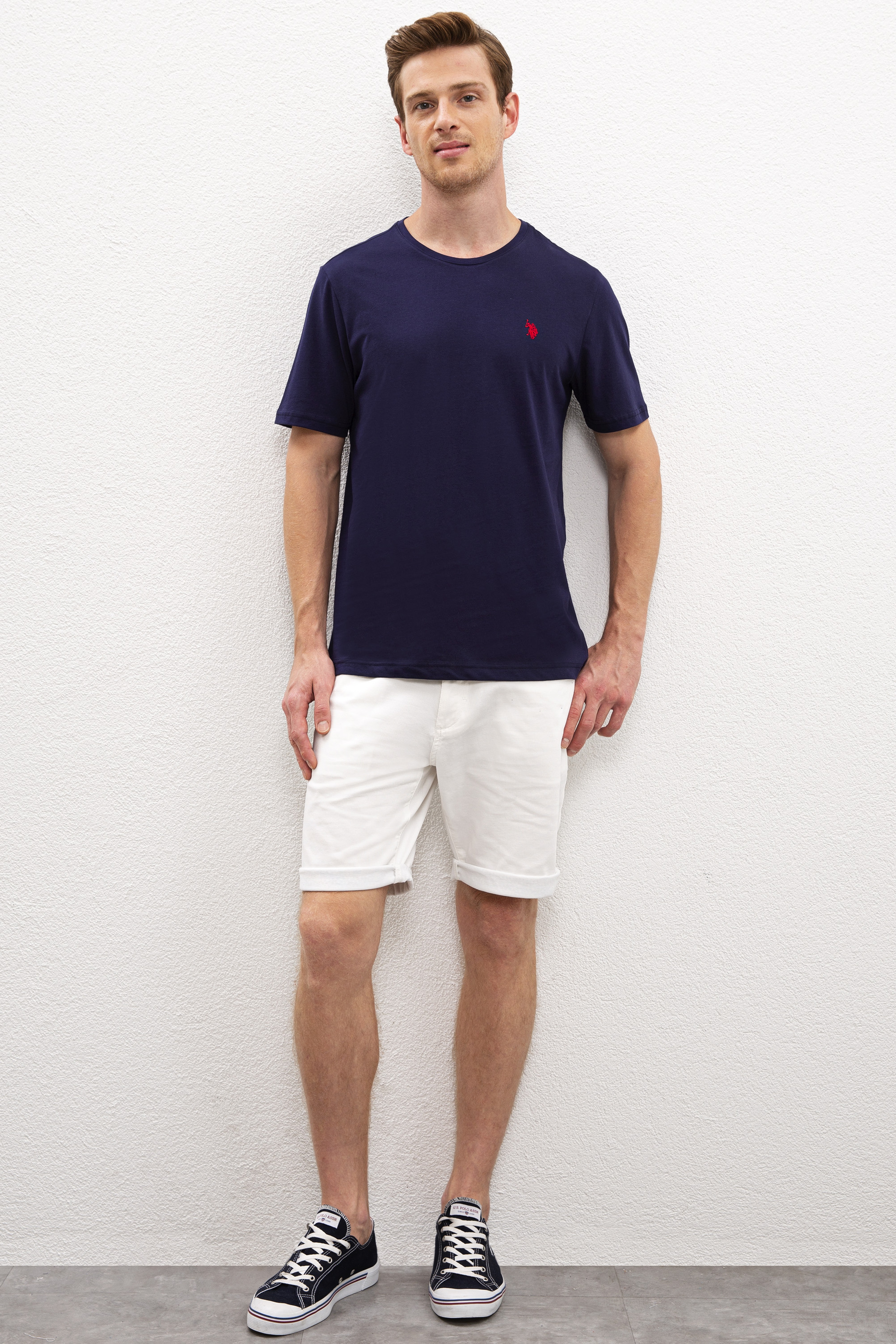Erkek Lacivert Bisiklet Yaka T-Shirt Basic