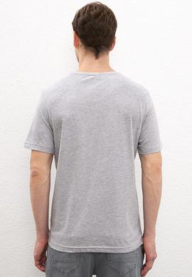Erkek Gri Melanj Bisiklet Yaka T-Shirt Basic - 50222609032