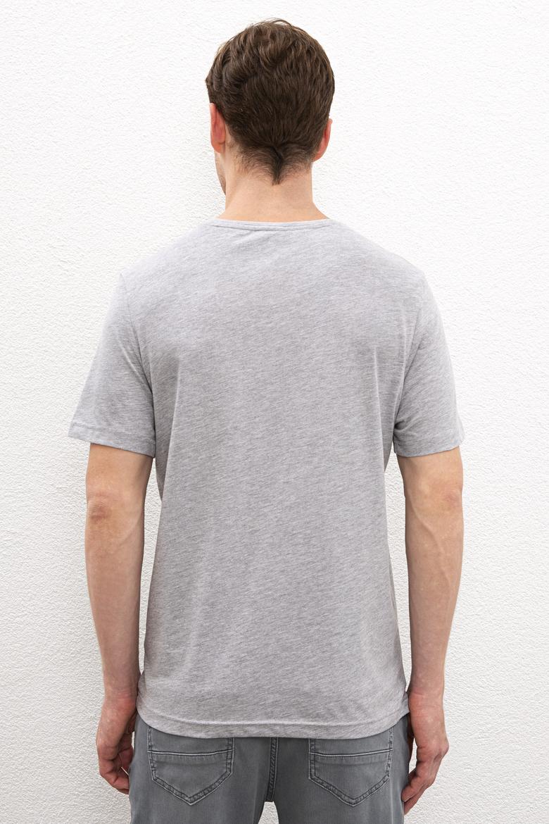 Erkek Gri Melanj Bisiklet Yaka T-Shirt Basic - 50222609032