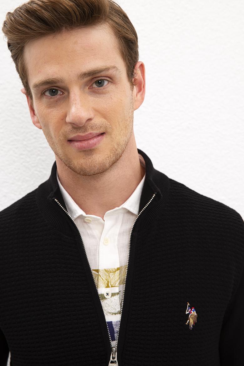 Erkek Siyah Basic Triko Hırka - 50224884012