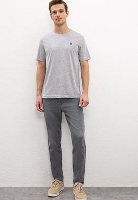 Erkek Gri Melanj Bisiklet Yaka T-Shirt Basic - 50222609032