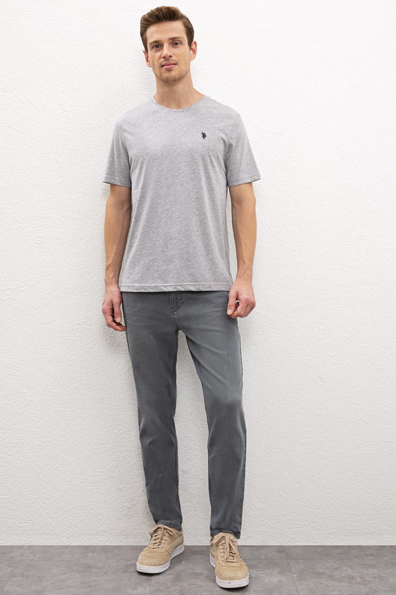 Erkek Gri Melanj Bisiklet Yaka T-Shirt Basic - 50222609032