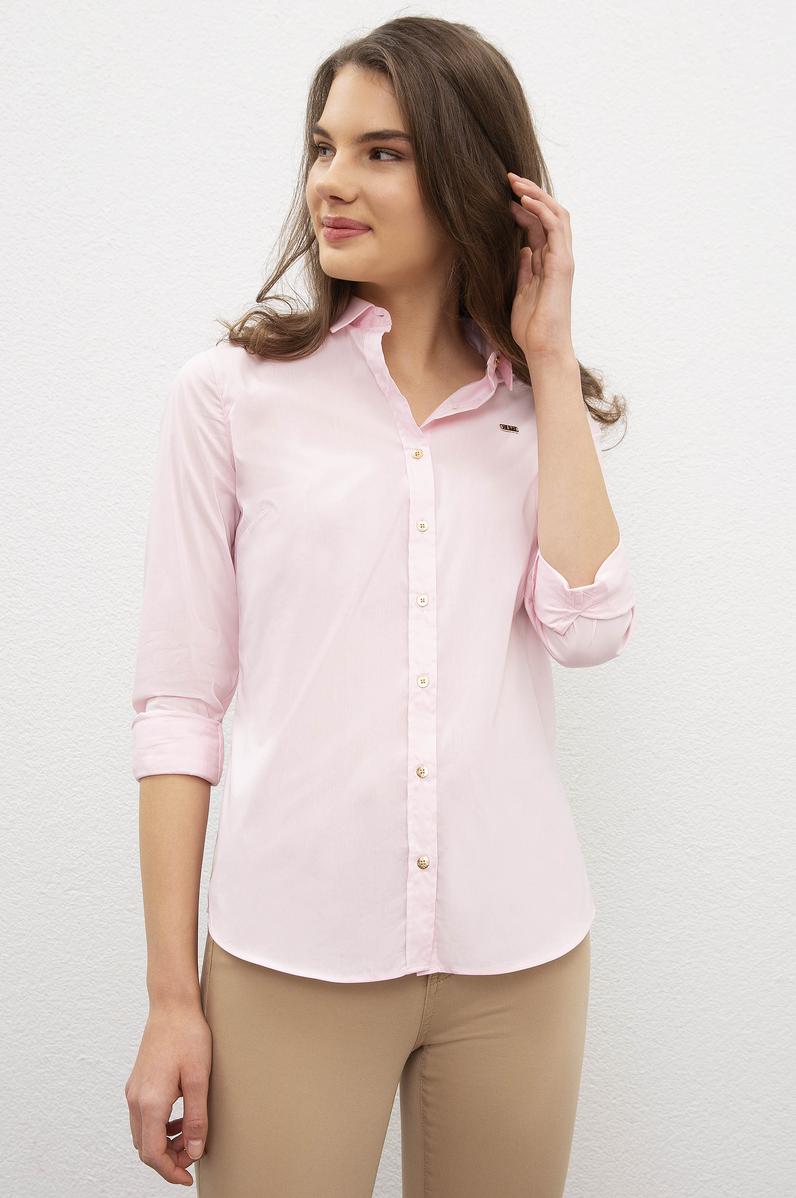 Kadın Pembe Gömlek Uzunkol Basic