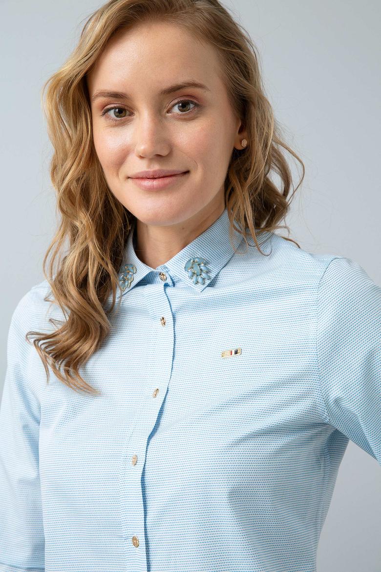 Kadın Mavi Gömlek Uzunkol