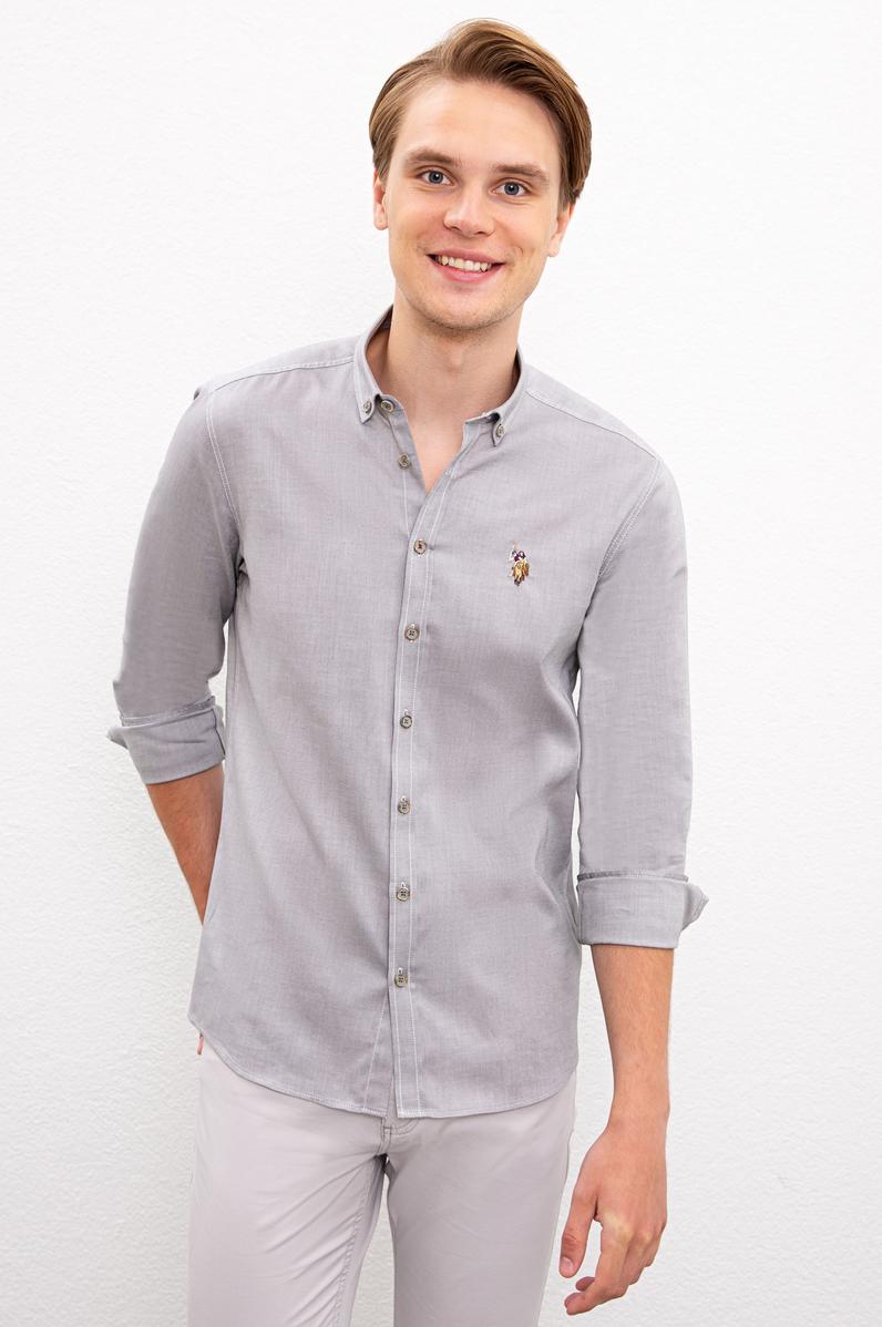 Erkek Gri Gömlek Uzunkol Basic